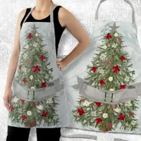 Monogram Silver Marble Watercolor Christmas Tree Apron