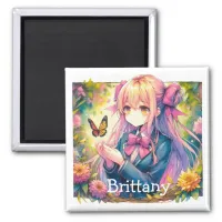 Anime Girl and Butterfly Watercolor Ai Art  Magnet