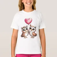 Two Adorable Owls with a Heart Balloon T-Shirt