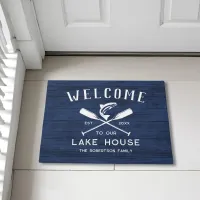 Lake House Welcome Rustic Blue Wood Doormat