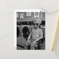 An alien at the laundromat  postcard