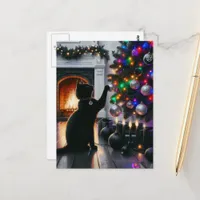Cute Yule Black Cat Postcard