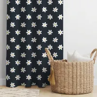 Navy Blue Grass Lily Floral Pattern Blackout Curtains