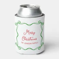 Whimsical Hand Drawn Bow Christmas Gift Can Cooler