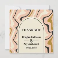 Retro Swirl Arch Pink Black Gold Wedding Thank You Card