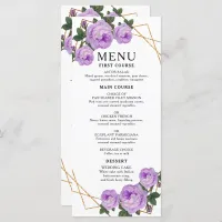 Elegant Gold Geometric Purple Floral Boho Wedding Menu