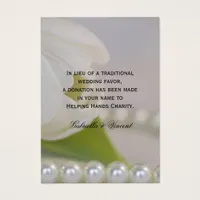 White Tulip and Pearls Wedding Charity Favor Card