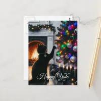 Happy Yule Black Cat Postcard