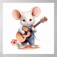 Nursery Art Mouse Playing Guitar, Right-handed Poster