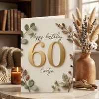 Elegant Gold Numbers Botanical 60th Birthday Card