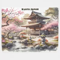 Tranquil Kyoto Japan Watercolor Sketch | Fleece Blanket