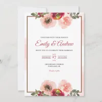 Blush Peach Rose Elegant Floral Watercolor Wedding Invitation