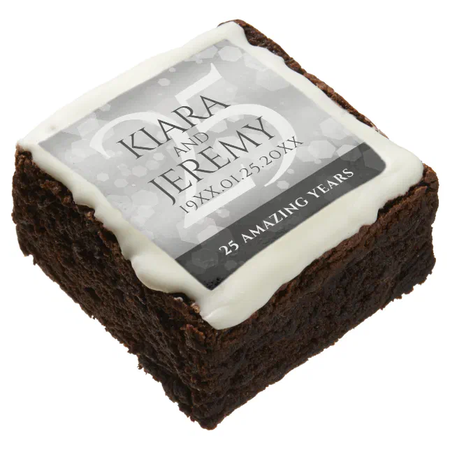 Elegant 25th Silver Wedding Anniversary Brownie