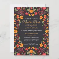 Black Floral Boda Fiesta Colorful Spanish Wedding Invitation