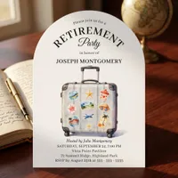 Vintage Watercolor Luggage Travel Retirement Party Invitation