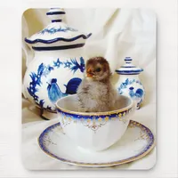 Oil Paint Effect Chick and Tea Cup In Studio Mouse Pad