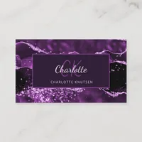 Purple agate pink marble glitter monogram  business card