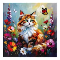 Cute Whimsical  Cat, Flowers and Butterflies Acrylic Print
