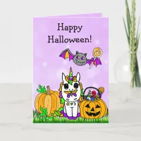 Children's Happy Halloween Purple Unicorn Cartoon Card