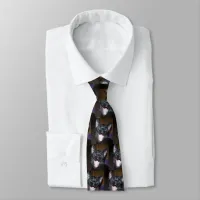 Sleepy Black Cat Yawning Pattern Neck Tie