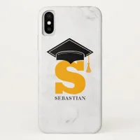 Trendy Marble Graduation Cap Tassel Name Monogram iPhone X Case