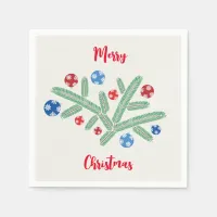 Christmas tree branch with snowflake decorations napkins