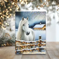 Pretty White Horse Farm Personalized Christmas  Card