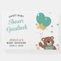 Baby Shower Cute Bear Green Balloon Gender Neutral Guest Book