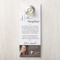 Hello Neighbor Real Estate Marketing Rustic Brown Door Hanger