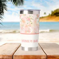 Abstract Watercolor Small Peach Pink Flowers Insulated Tumbler