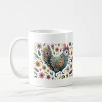 Folk Art Chicken Rooster Floral Flowers Coffee Mug