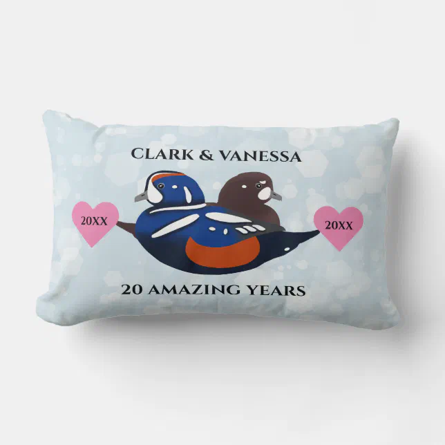 Harlequin Ducks Lovebirds Any Anniversary Year Lumbar Pillow