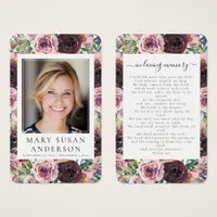 Burgundy Blush Photo Funeral Memorial Prayer Card