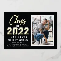 Grad Party | Black Photo Graduation Foil Invitation