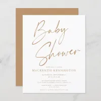 Budget Tan Handwritten Script Baby Shower Invite