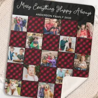 Holiday Plaid Personalized Unique 13 Photo Collage Sherpa Blanket