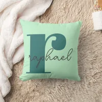 Monogram Named Mint Green Teal Throw Pillow