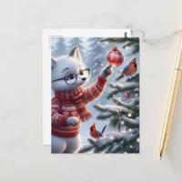 Christmas Artic Fox and the Birds Postcard