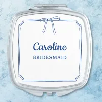 Navy Blue Chic Cute Bow Personalized Bridal Party Compact Mirror