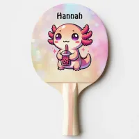 Cute Kawaii Axolotl with Bubble Tea Personalized Ping Pong Paddle