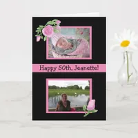 Pink Watercolor Birthday Now and Then Photos Card
