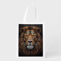 Majestic Mosaic Lion Head Reusable Grocery Bag