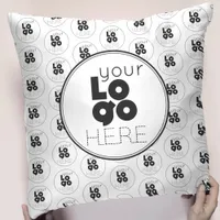 Custom Company Black Logo Pattern on White Repeat Throw Pillow