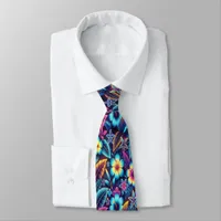 Colorful Tropical Floral Design Neck Tie