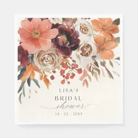 Rustic Burgundy Floral Fall Bridal Shower  Napkins