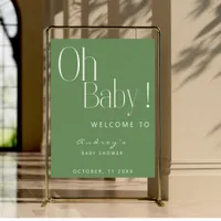 Oh Baby Minimalist Script Sage Green Welcome Sign