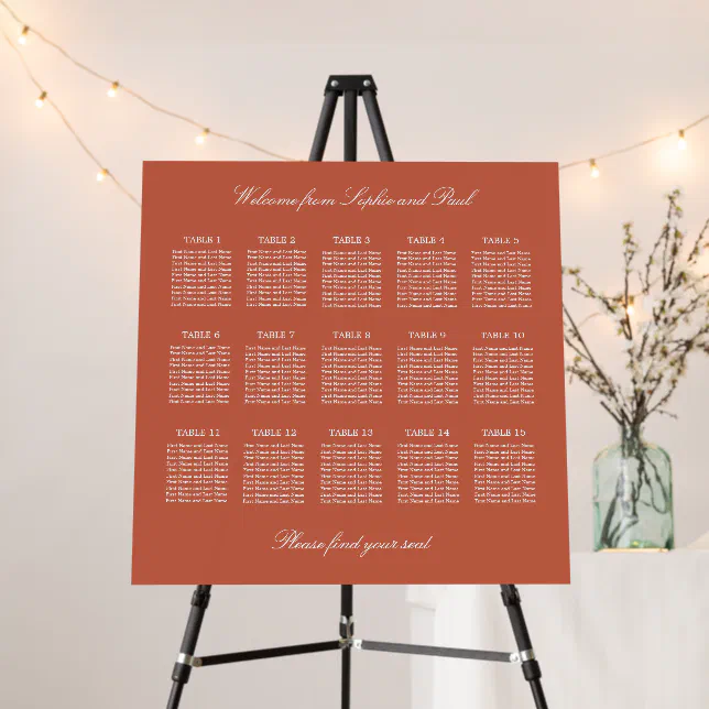 Terracotta 15 Table Wedding Seating Chart Foam Board