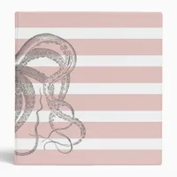 Nautical Vintage Octopus on Coastal Pink Stripes 3 Ring Binder