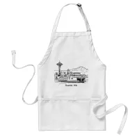 Seattle Ferry & Skyline Washington State Line Art  Adult Apron