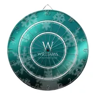 Festive Light Blue Foil Snowflakes Monogram Name Dart Board